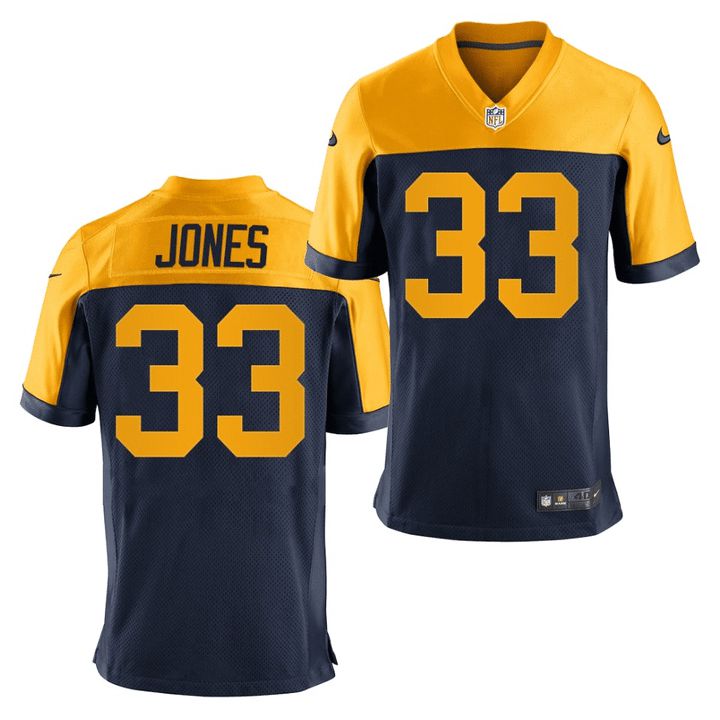 Men Green Bay Packers #33 Aaron Jones Nike Navy 100th Throwback Game NFL Jersey->green bay packers->NFL Jersey